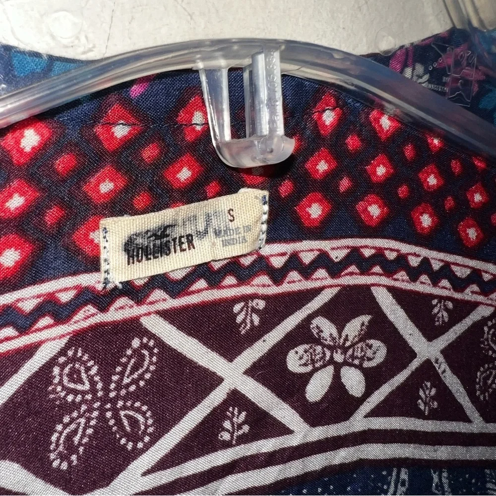 Hollister Kimono Swim Cover Up 100% Viscose Tasseled Navy Cream Maroon Small